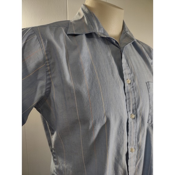 Van Heusen Button Up Shirt Men 15.5 Pinstripe Blue 417 Short Sleeve Professional - Picture 6 of 8